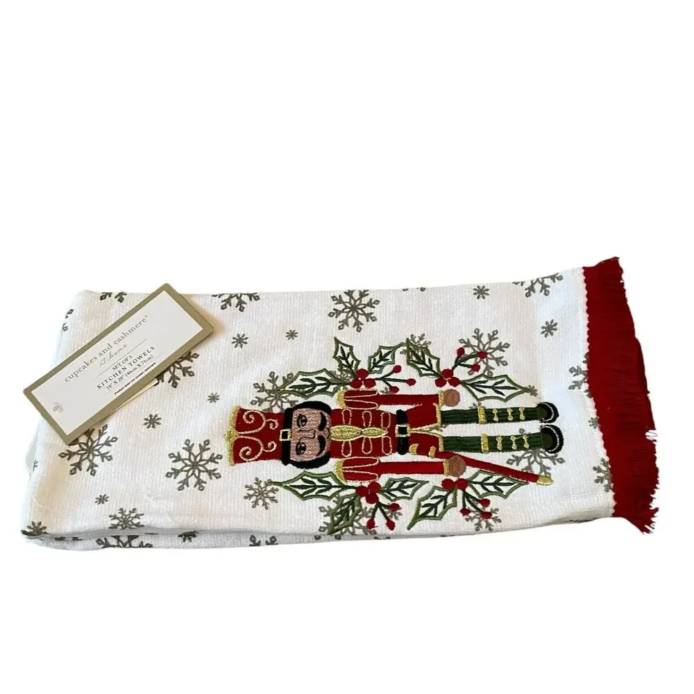 3pc Cupcakes & Cashmere Christmas Nutcracker Kitchen Towels Embroidered 18x28